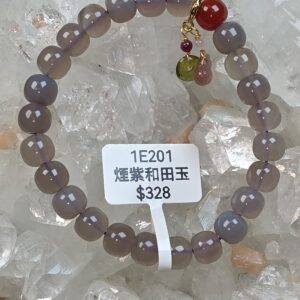 十一悦專屬【山茶花平安扣手串】煙紫和田玉 (#1E2) by PrisFlame