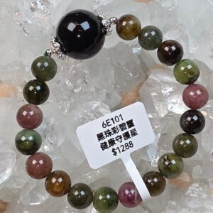 十一悦專屬【山茶花能量珠手串】黑珠彩碧璽・健康守護星 (#6E1) by PrisFlame
