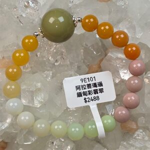 十一悦專屬【山茶花能量珠手串】阿拉善瑪瑙・緬甸彩翡翠 (#9E1) by PrisFlame